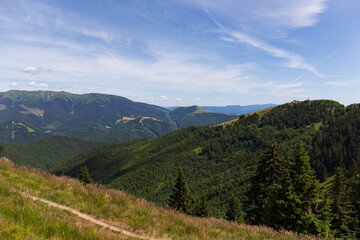 Summer Slovak Mountain Great Fatra, Velka Fatra, peaks Nova Hola (1361 m) and Zvolen (1403 m), views from them, Slovakia © Kajano