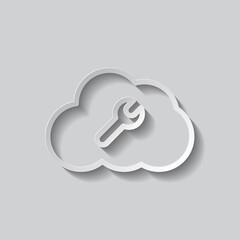 Repair, cloud simple icon vector. Flat design. Paper style with shadow. Gray background.ai