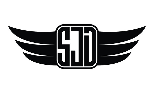 SJD three Letter wing minimalist creative concept icon eagle symbol professional logo design, Vector template