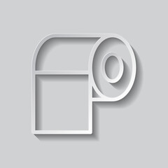 Toilet paper simple icon vector. Flat design. Paper style with shadow. Gray background.ai