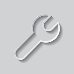 Wrench simple icon vector. Flat design. Paper style with shadow. Gray background.ai