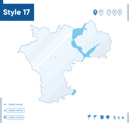 Ulyanovsk Region, Russia - map isolated on white background with water and roads. Vector map.