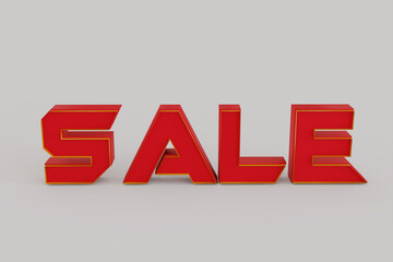 3D red sale word isolated over white background with reflection and shadow. 3D rendering with clipping path.