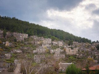 Fototapeta premium Abandoned Greek village Kayakoy ghost town in Fethiye Izmir Turkey. The site of 18th century Ancient Greek city of Karmilissos.