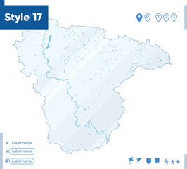 Fototapeta premium Voronezh Region, Russia - map isolated on white background with water and roads. Vector map.