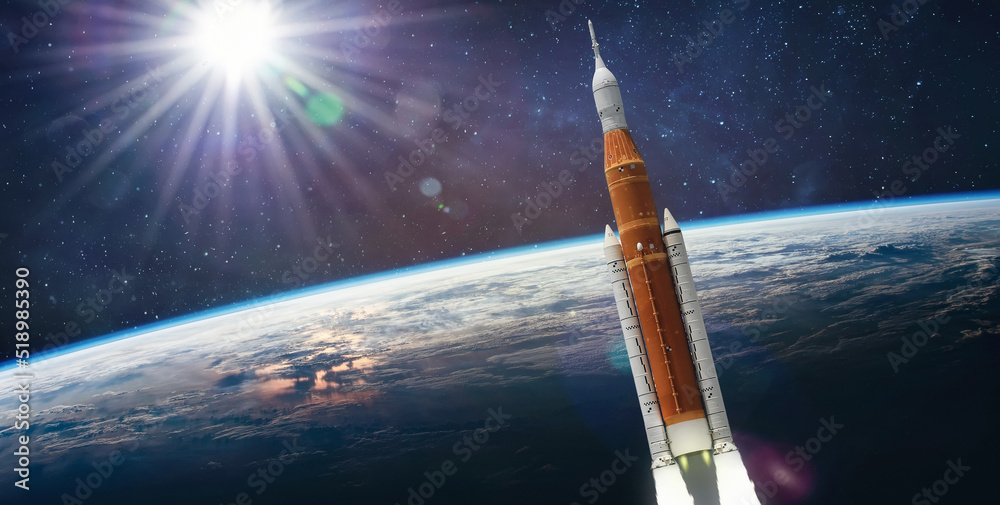 Leinwandbilder Spaceship launch from Earth. Artemis space program. Expedition to Moon. Space launch system SLS. Elements of this image furnished by NASA