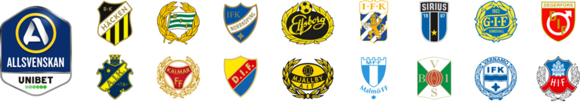 Allsvenskan 2022,Sweden,BK Hacken,AIK Fotboll,Hammarby IF Fotbollforening, Djurgardens IF Fotboll,Malmo FF,Kalmar FF, IF Elfsborg,Mjallby AIF,IFK Norrkoping,IFK Goteborg,IK Sirius,IFK Varnamo.