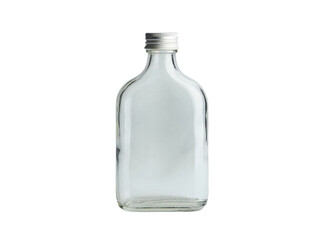 One empty glass russian vodka bottle with black cap isolated on a white background