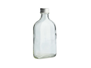 One empty glass russian vodka bottle with black cap isolated on a white background