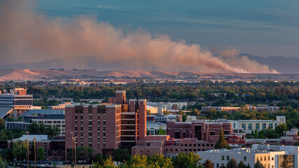 Desert fire beyond the city of Boise Idaho