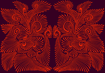 Abstract pattern, ethno style, stylish background, red color line, isolated on dark brown background.