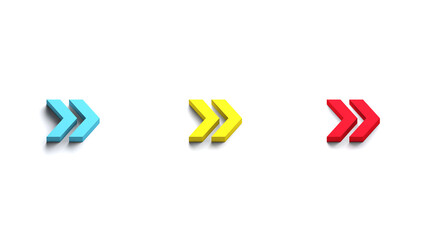 Three Fast Forward blue, yellow, red colors web symbol. 3D icon back to school theme banner