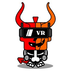 vector cartoon cute mascot skull pumpkin red devil virtual reality character
