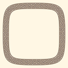 Greek key pattern, rounded square frame. Decorative ancient meander, greece border ornament with repeated geometric motif. Vector EPS10.