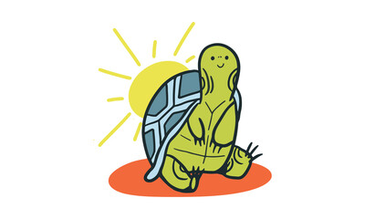 Cute and funny turtle sitting with sunshine vector 