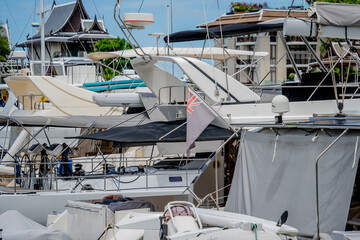 Luxury yachts are moored in marina of asian region