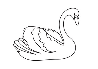 Continuous one line drawing. Swan logo. Black and white vector illustration. Concept for logo, card, banner, poster, flyer