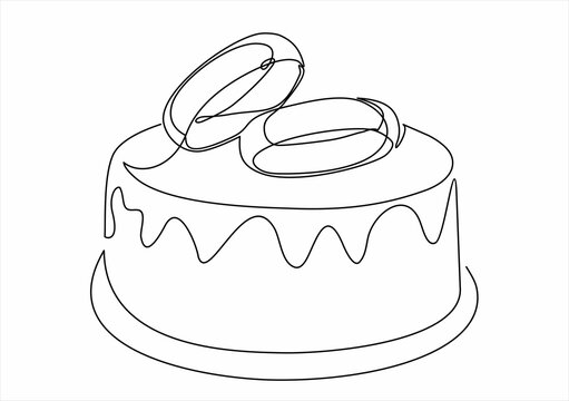 continuous single drawn one line wedding cake hand-drawn picture silhouette. Line art. © mitay20