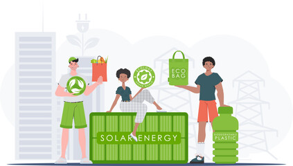 Concept of green world and ecology. ECO team. Flat style. Vector illustration.