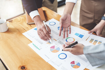 Planning to reduce investment risks, the image of a group of businesspeople working with partners...