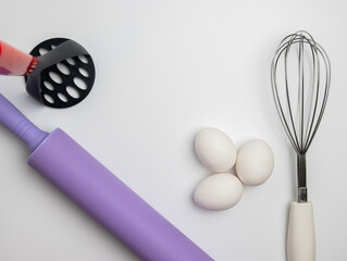 eggs and kitchen utensils for cooking