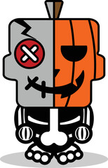 vector cartoon cute mascot skull character voodoo doll pumpkin open close