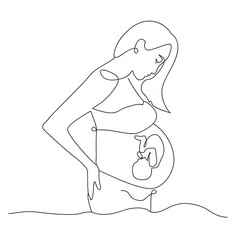 Silhouette of a pregnant woman with a baby in her belly, mother's body line art, hand drawing