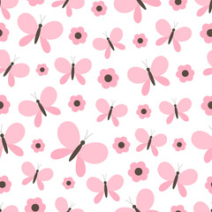 Seamless pattern pink  and flowers vector illustration