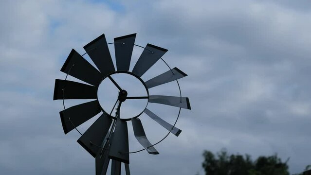 pinwheel changing direction against a cloudy sky