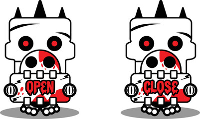 cartoon autumn cute halloween skull mascot character vector holding open and close the board