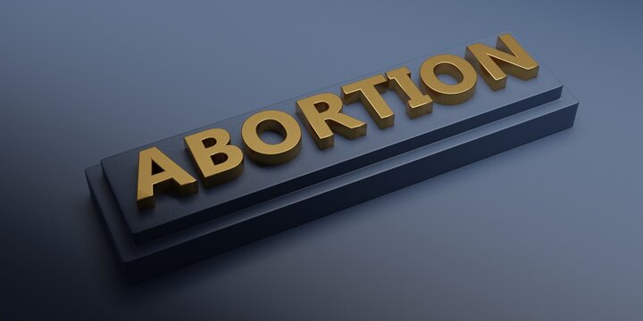 Abortion concept. Social issue, Human rights. Gold letters Text on blue. 3D Render