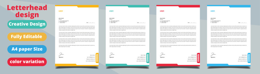 Clean and professional corporate company business letterhead template design with color variation bundle