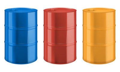 Set of metal barrel with oil. Vector illustration.
