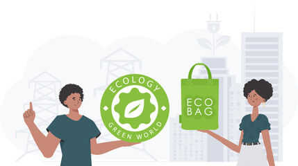 Ecology friendly and green world concept. ECO people. Fashion trend vector illustration.