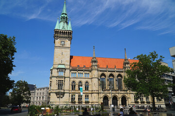 Fototapeta premium Historic town hall of Braunschweig, Lower Saxony, Germany. The tower and the neo-Gothic building were built between 1894 and 1900.