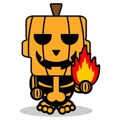 cute halloween skull pumpkin mascot character cartoon vector fire