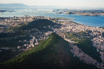 Aerial view of Rio with Santa Marta Hill and Rio-Niteroi Bridge - Rio de Janeiro, Brazil