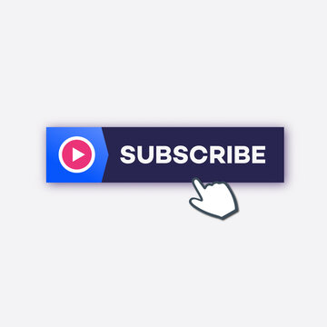 Subscribe button set with hand cursor for blog, vlog, channel, social media, motion, marketing isolated on white background. Vector 10 eps