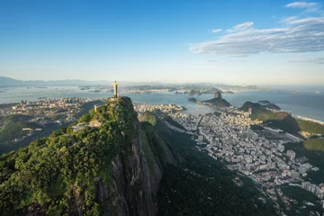 Gordijnen Aerial view of Rio skyline with Corcovado Mountain, Sugarloaf Mountain and Guanabara Bay - Rio de Janeiro, Brazil © diegograndi