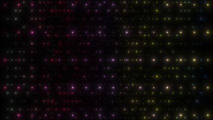 Colorful particles abstract background. Beautiful futuristic glittering in space on black background.