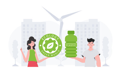 The concept of ecology and care for the environment. People who care about the environment. Cartoon trendy style. Vector illustration.