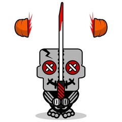 halloween character mascot cartoon vector skull cute voodoo doll sword splitting pumpkin