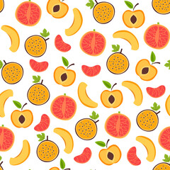 Exotic fruits seamless endless repeated pattern cover background concept. Vector cartoon design element illustration
