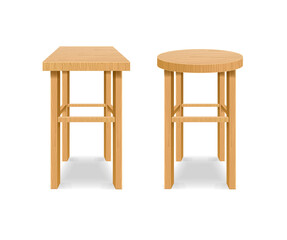 Realistic Detailed 3d Wooden Chair Set. Vector