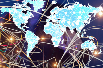Global network connection. World map point and line composition