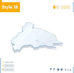 San Juan, Argentina - 3d map on white background with water and roads. Vector map with shadow.