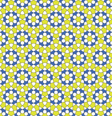 Seamless arabic geometric ornament in blue and yellow color.