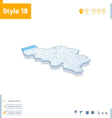 Obraz premium Belgium - 3d map on white background with water and roads. Vector map with shadow.