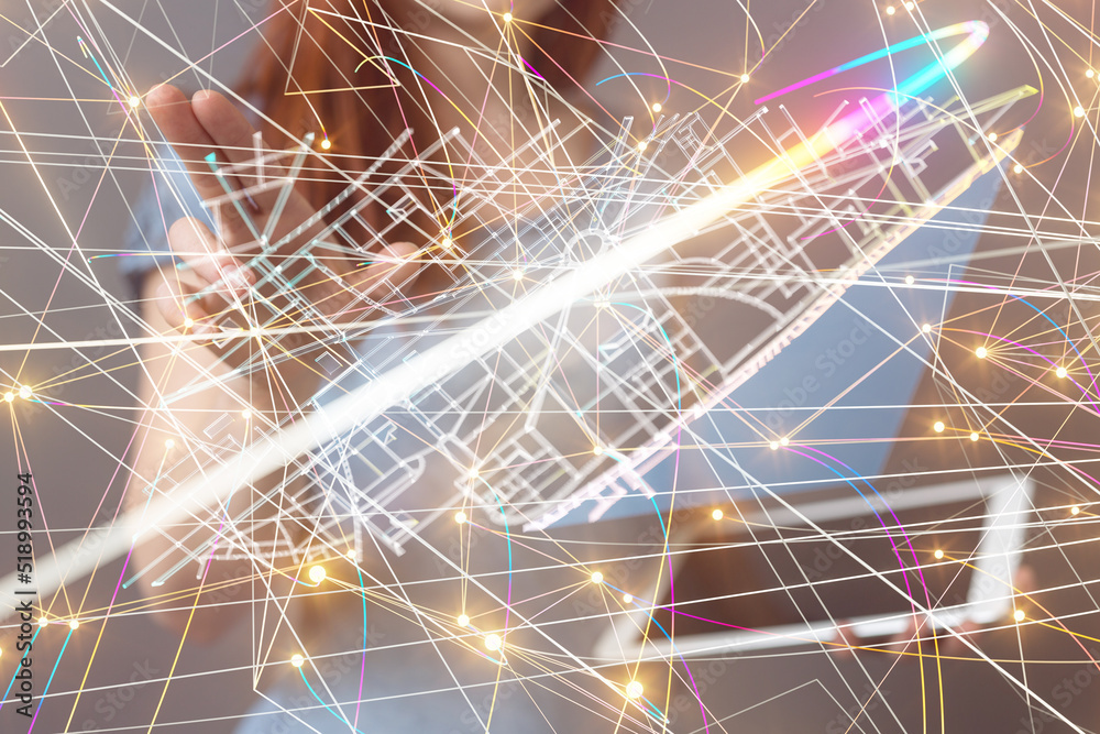 Aufkleber neural network 3d illustration. big data and cybersecurity