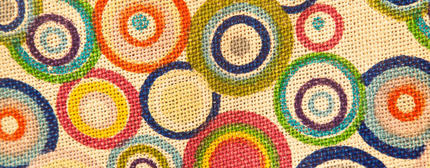 Colorful textile woven fabric, high quality jute fabric macro shoot